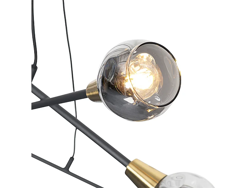Suspension noire avec laiton et verre fumé 6 lumières - Vidro