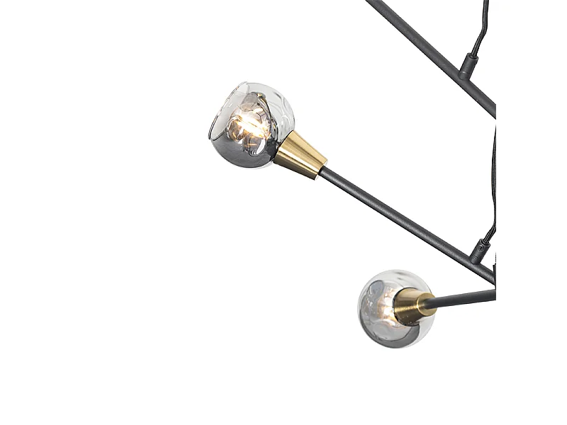 Suspension noire avec laiton et verre fumé 6 lumières - Vidro