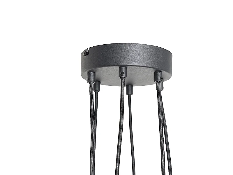 Suspension noire avec laiton et verre fumé 6 lumières - Vidro