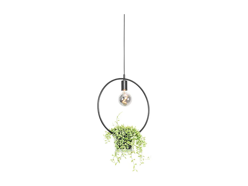 Suspension moderne ronde noire avec pot en verre - Roslini