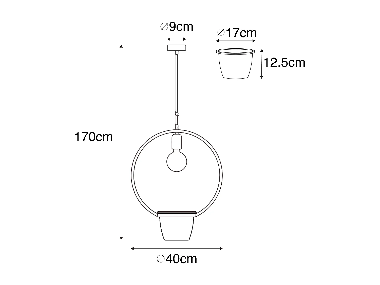 Suspension moderne noire avec verre rond - Roslini