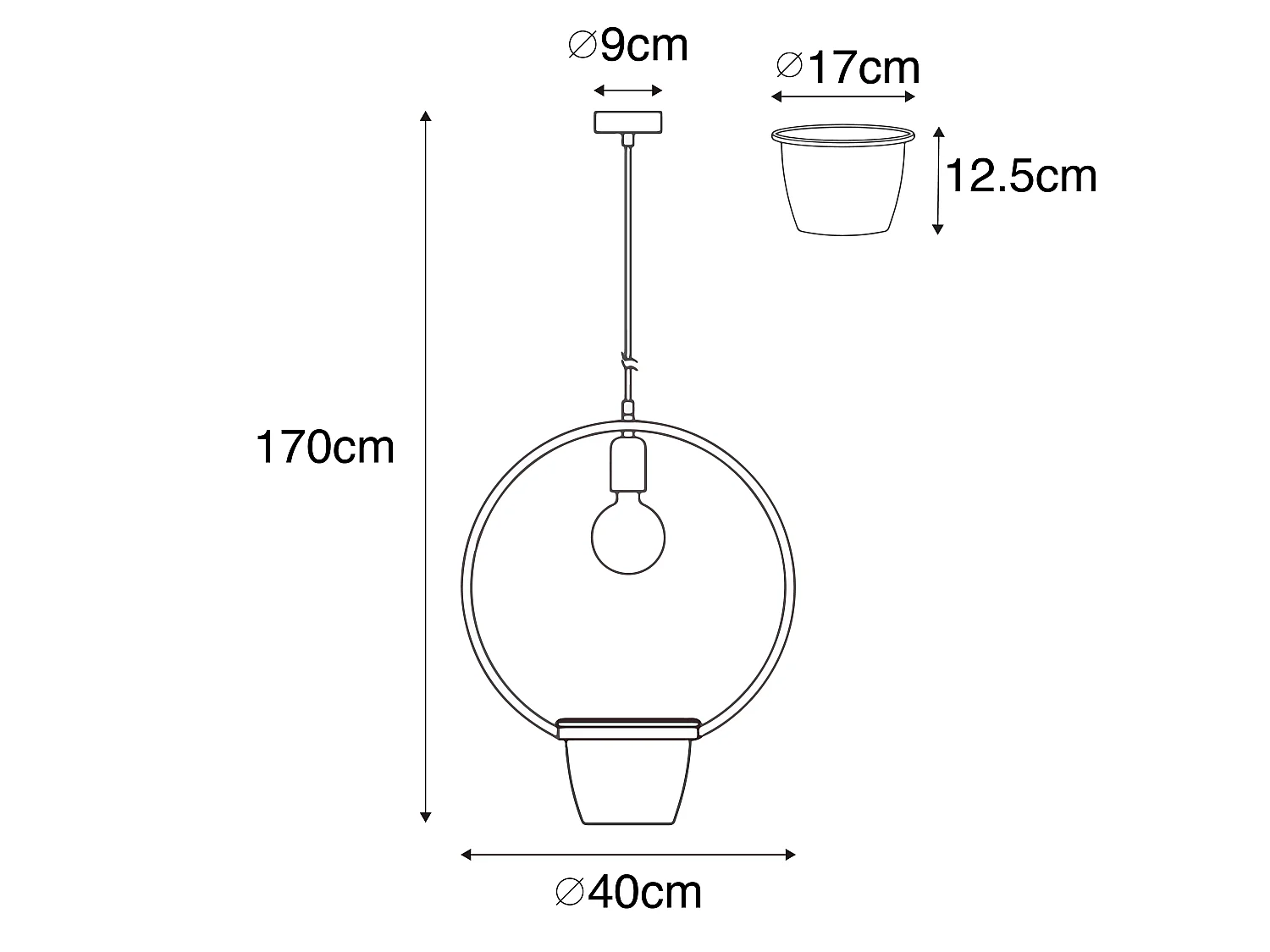 Suspension moderne noire avec verre rond - Roslini