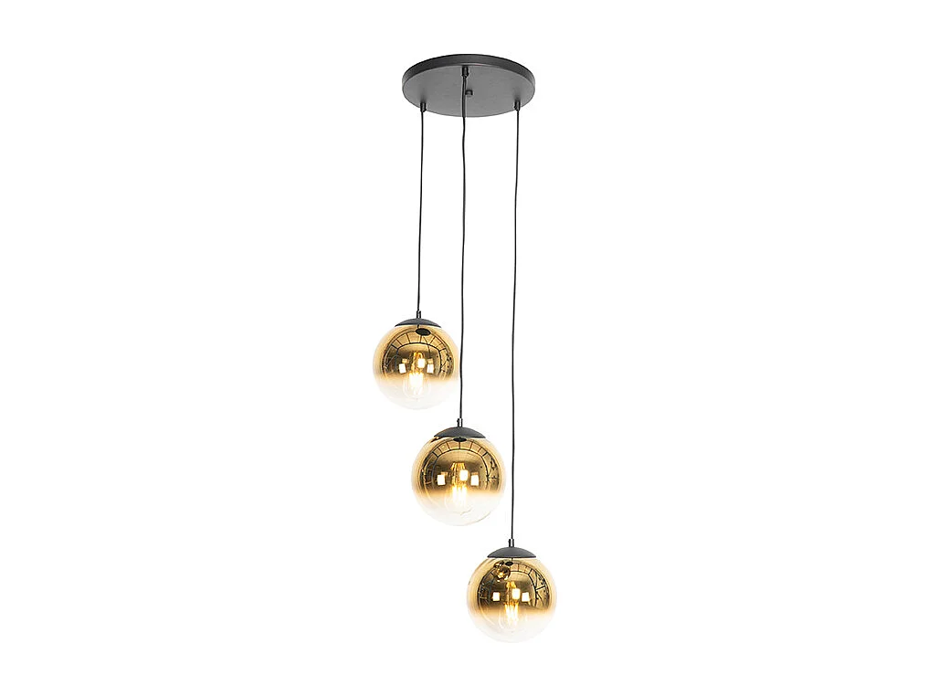 Suspension Art Déco noire avec verre doré ronde 3 lumières - Pallon