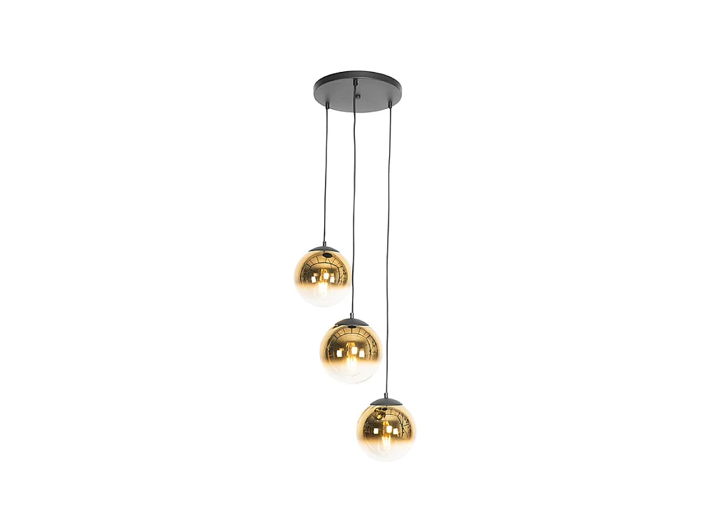 Suspension Art Déco noire avec verre doré ronde 3 lumières - Pallon