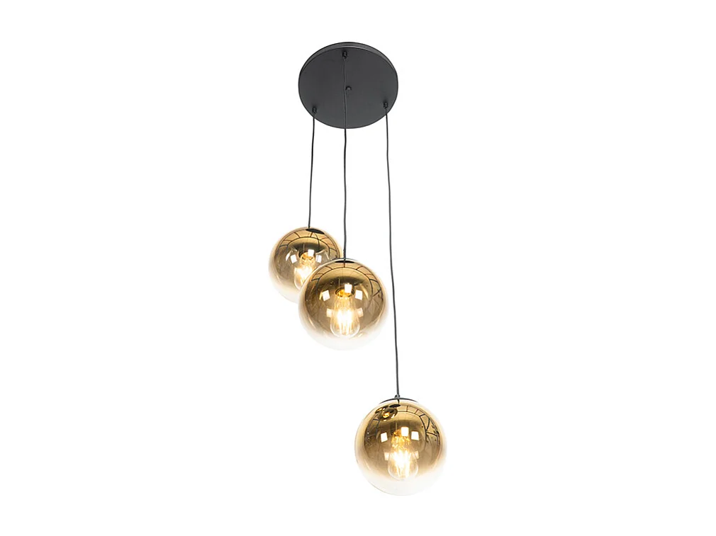 Suspension Art déco noire avec boules en verre dorées rondes 3 lumières - Pallon