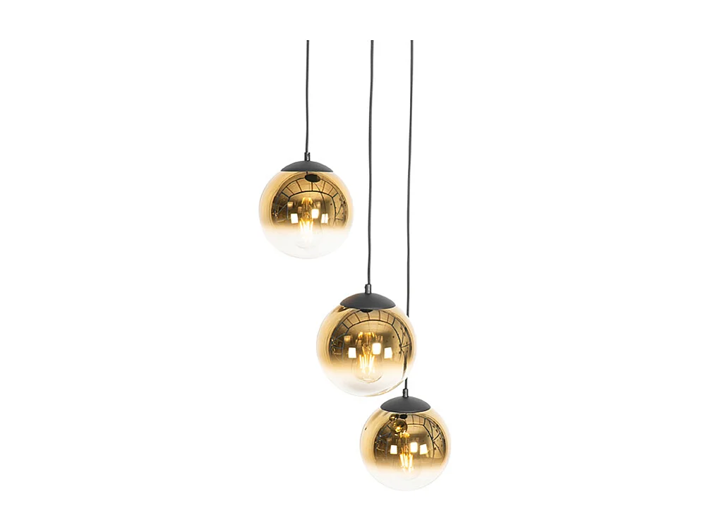 Suspension Art déco noire avec boules en verre dorées rondes 3 lumières - Pallon