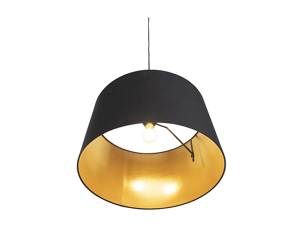 Suspension avec abat-jour en coton noir et or 50 cm - Combi