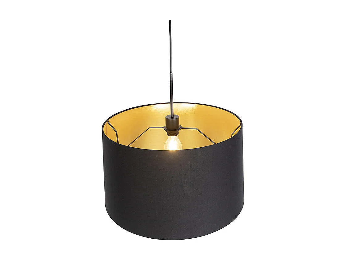 Suspension avec abat-jour en coton noir et or 50 cm - Combi