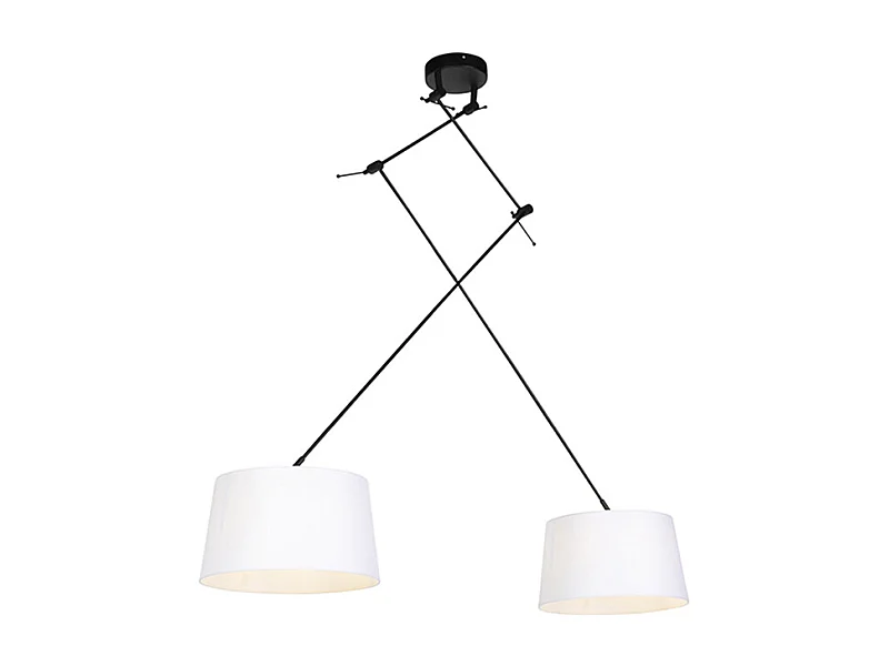 Suspension avec abat-jour en lin blanc 35 cm - Blitz II noir