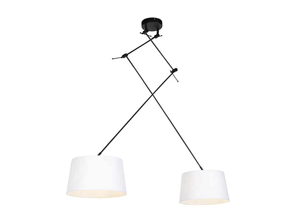 Suspension avec abat-jour en lin blanc 35 cm - Blitz II noir