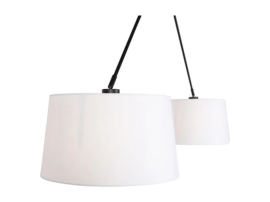 Suspension avec abat-jour en lin blanc 35 cm - Blitz II noir