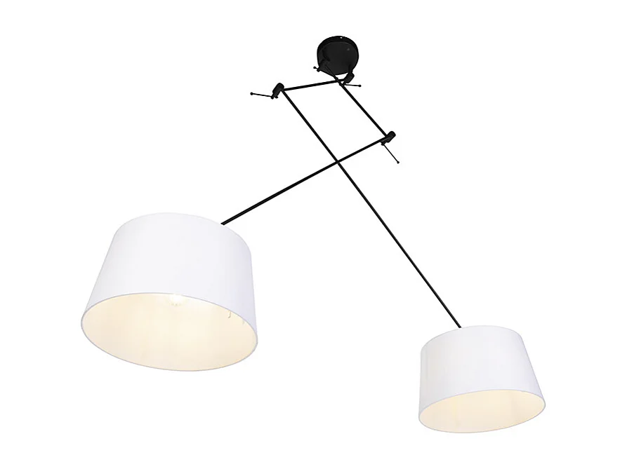 Suspension avec abat-jour en lin blanc 35 cm - Blitz II noir