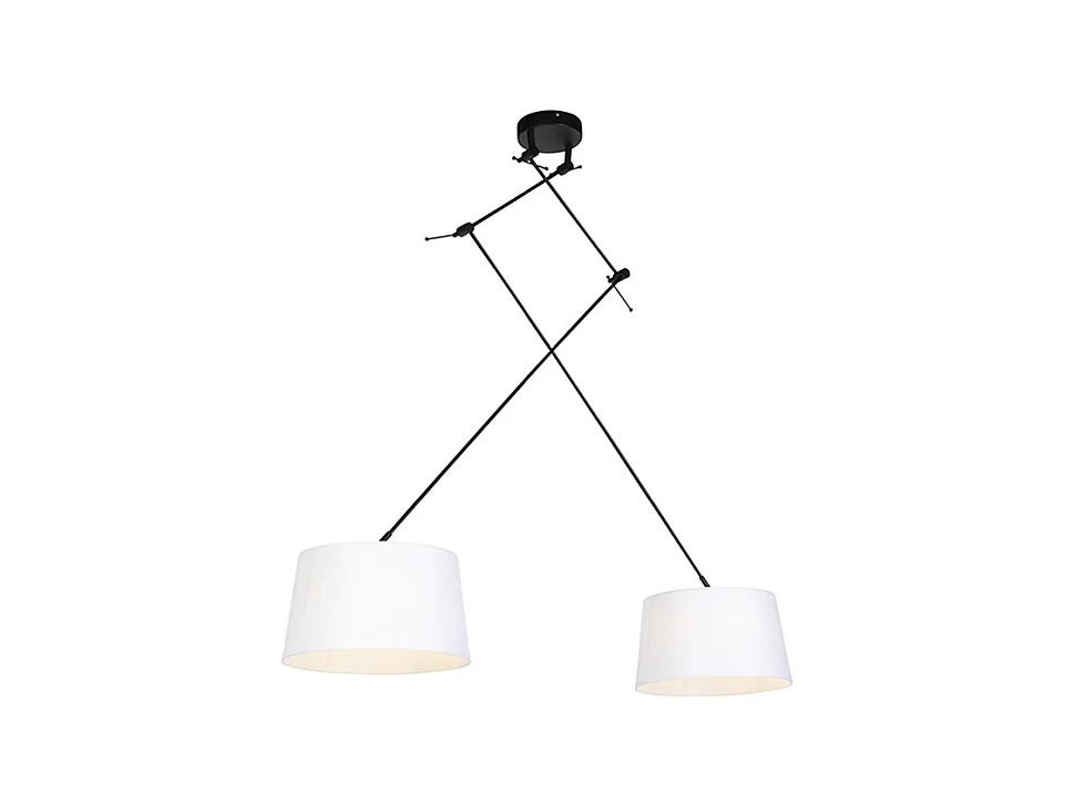 Suspension avec abat-jour en lin blanc 35 cm - Blitz II noir