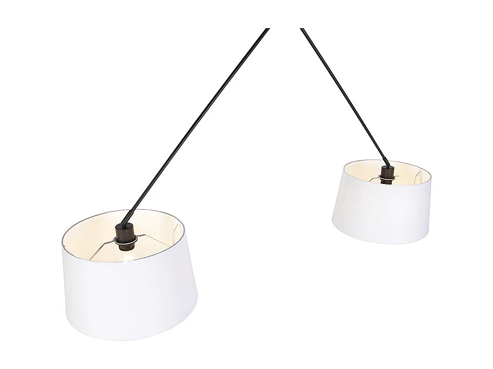 Suspension noire avec abat-jour en lin blanc 35 cm 2 lumières - Blitz