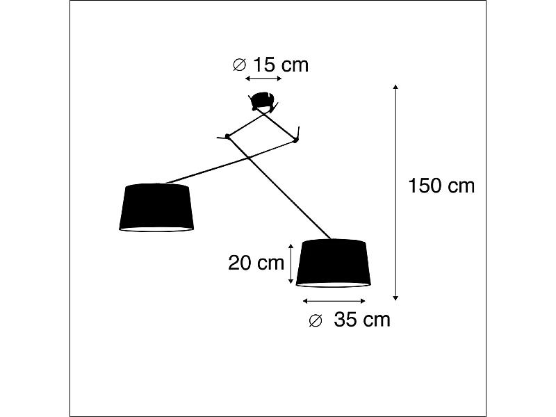 Suspension noire avec abat-jour en lin blanc 35 cm 2 lumières - Blitz