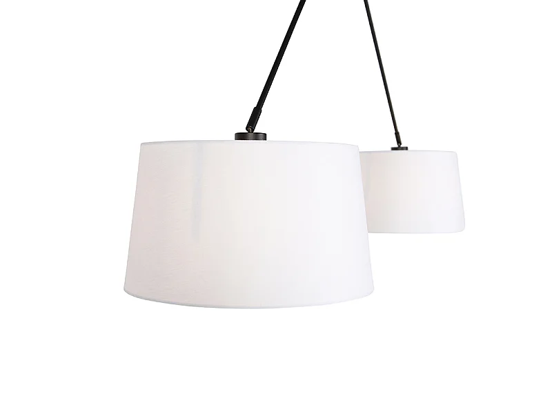 Suspension noire avec abat-jour en lin blanc 35 cm 2 lumières - Blitz