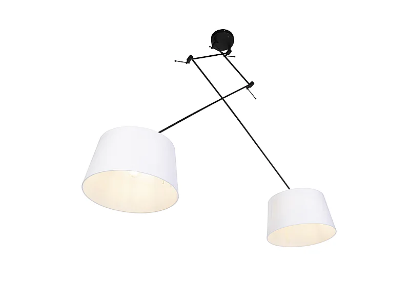 Suspension noire avec abat-jour en lin blanc 35 cm 2 lumières - Blitz