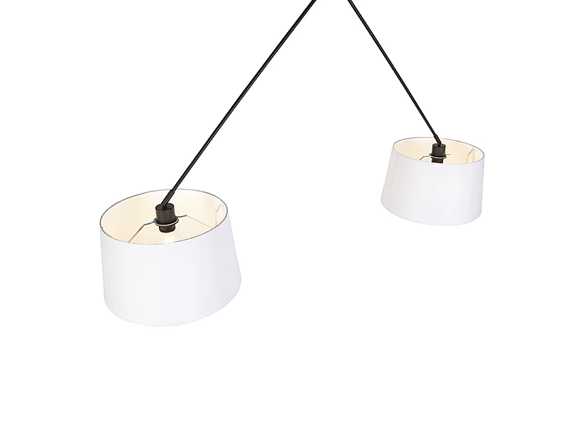 Suspension noire avec abat-jour en lin blanc 35 cm 2 lumières - Blitz