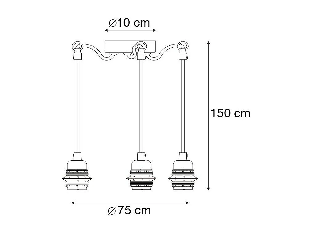 Suspension industrielle noire 3 lumières - Cava