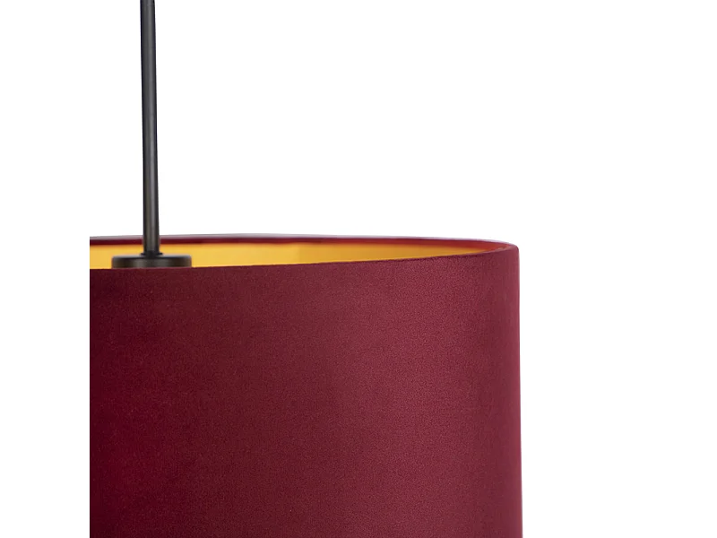 Suspension avec abat-jour en velours rouge et doré 40 cm - Combi
