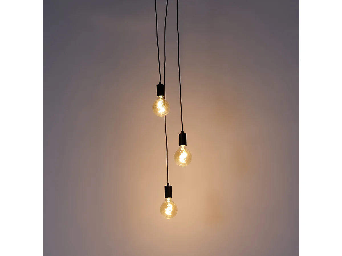 Suspension industrielle noire 3 lumières - Facil