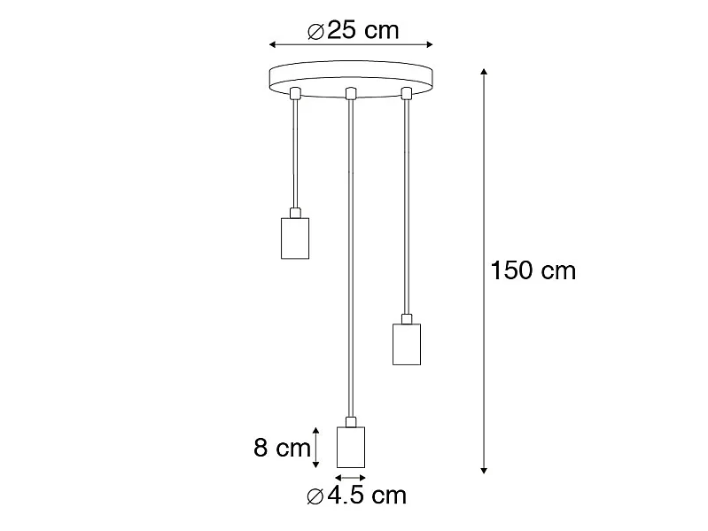 Suspension industrielle noire 3 lumières - Facil