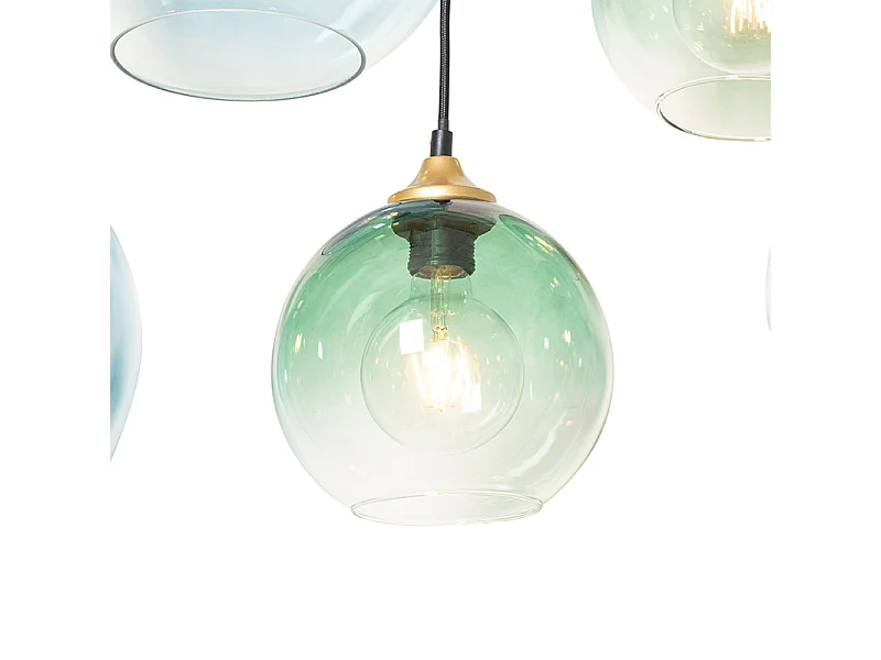 Suspension laiton avec verre bleu et vert 8 lumières - Sandra