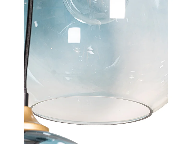 Suspension laiton avec verre bleu et vert 8 lumières - Sandra