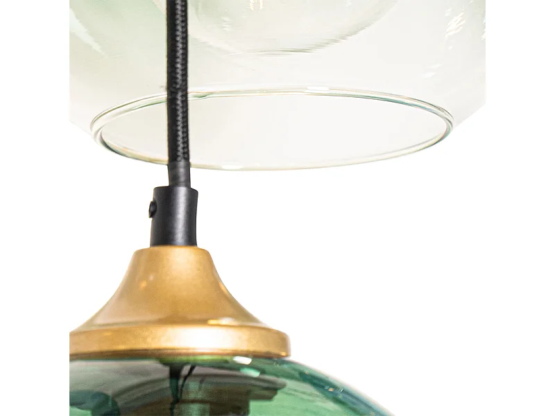 Suspension laiton avec verre bleu et vert 8 lumières - Sandra