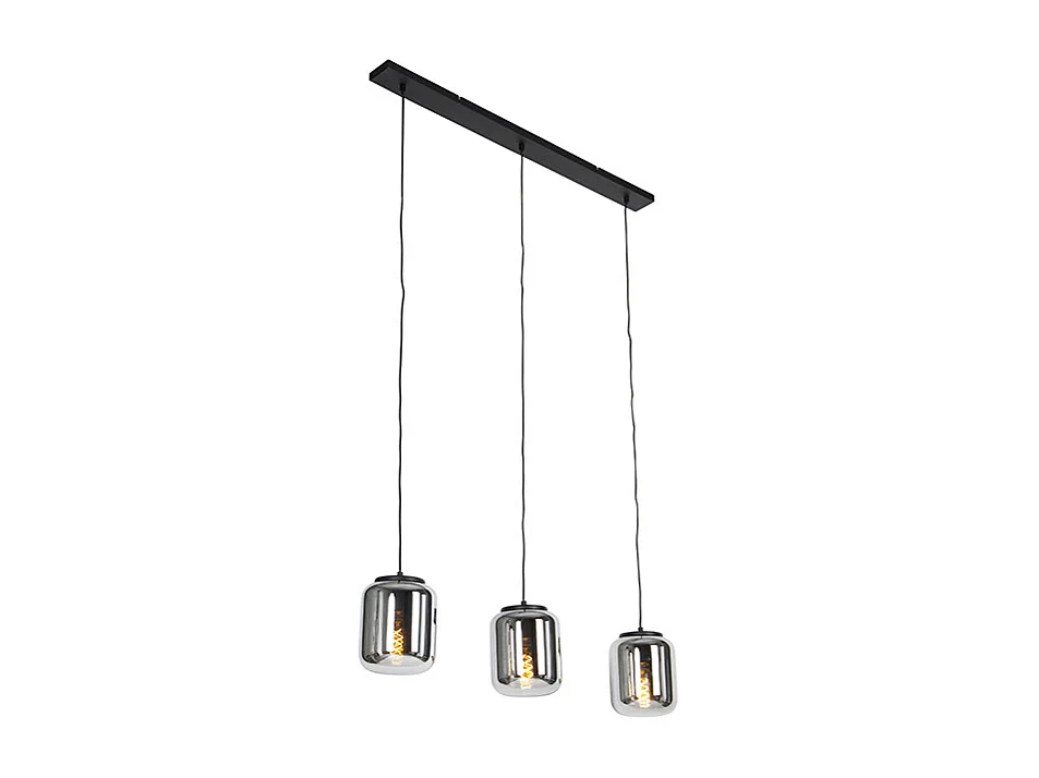 Lampe à suspension design noire à 3 lumières en verre fumé - Bliss