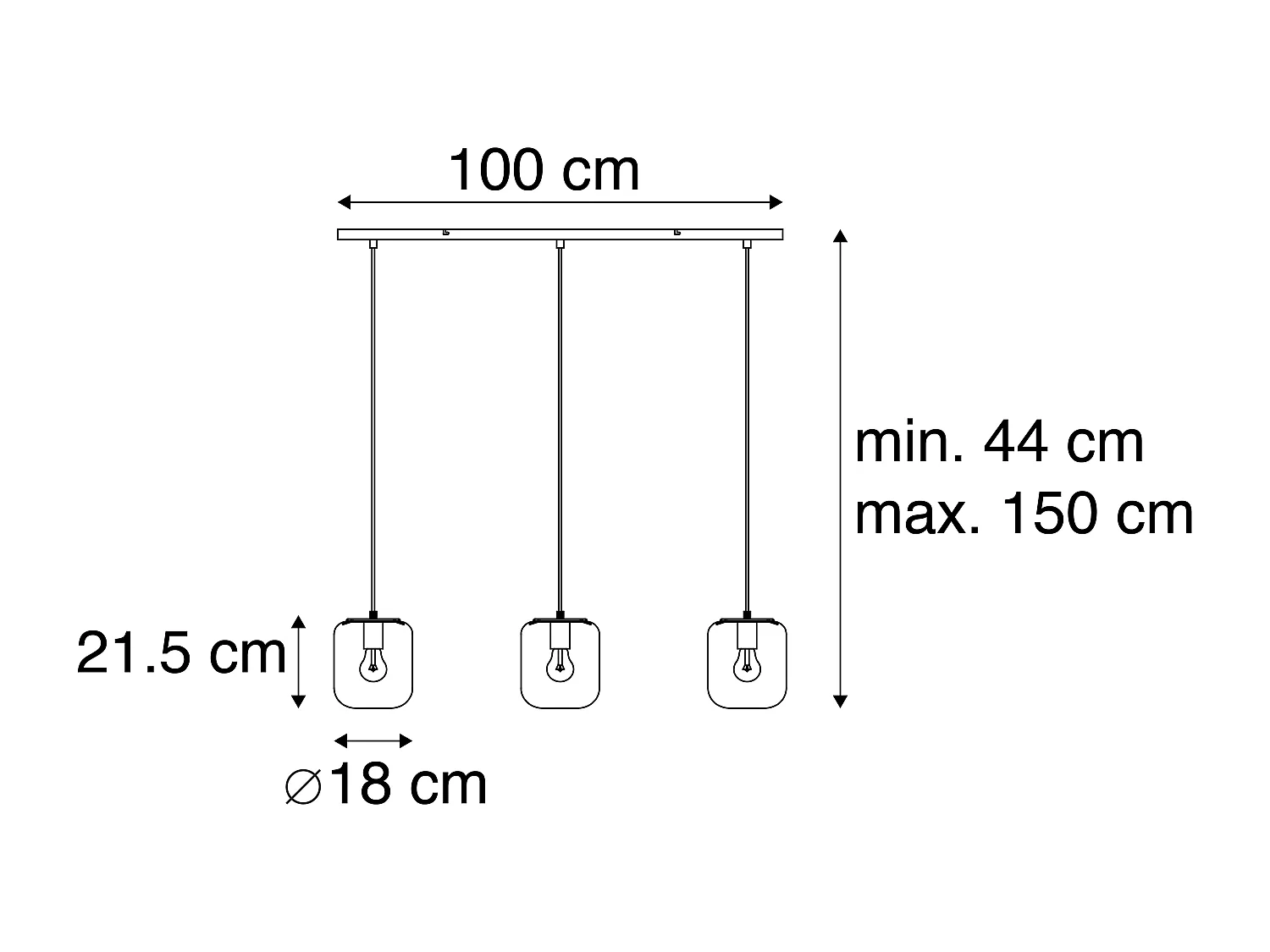 Lampe à suspension design noire à 3 lumières en verre fumé - Bliss