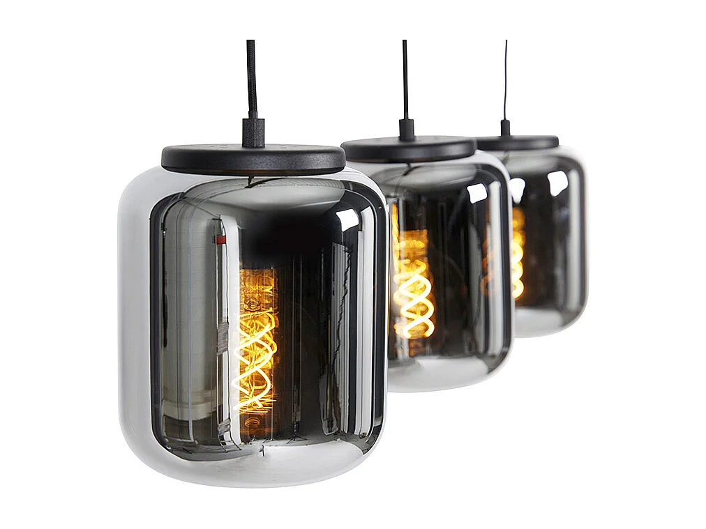 Lampe à suspension design noire à 3 lumières en verre fumé - Bliss