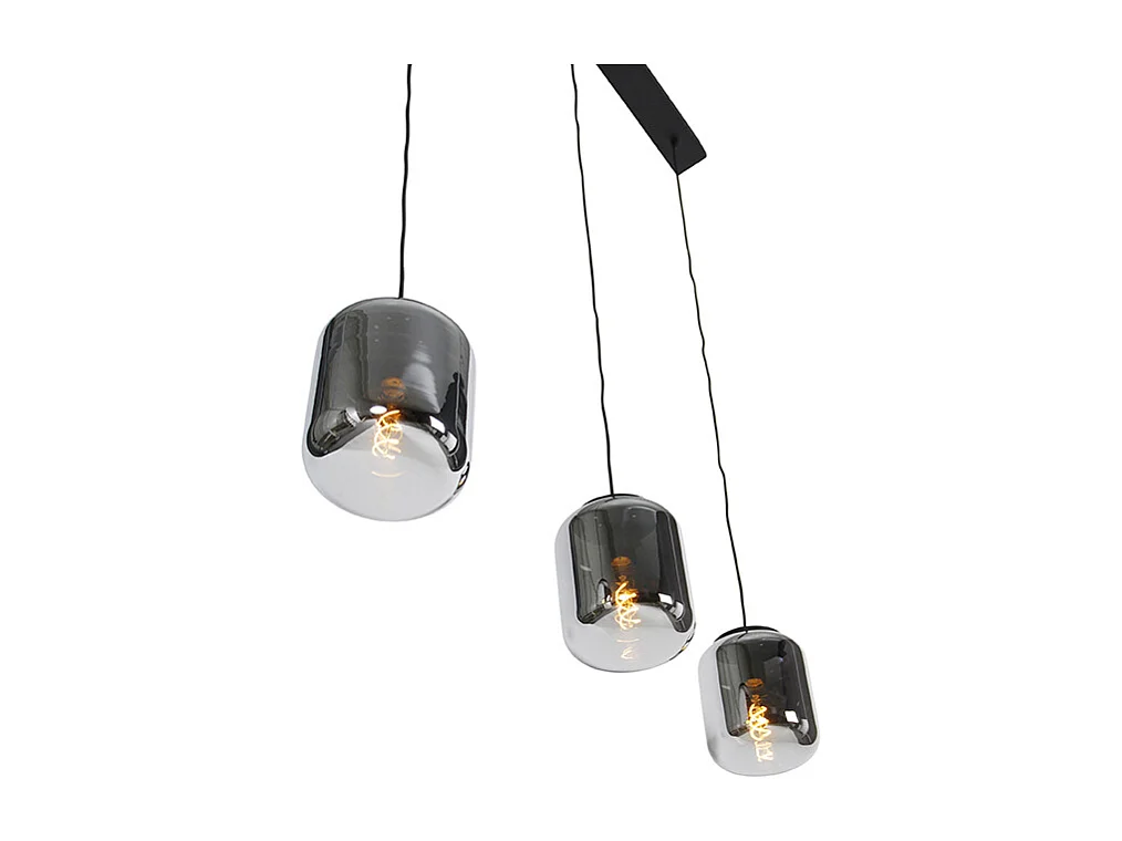 Lampe à suspension design noire à 3 lumières en verre fumé - Bliss