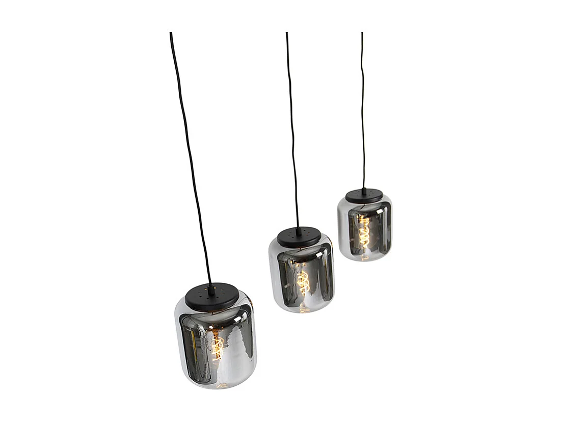 Lampe à suspension design noire à 3 lumières en verre fumé - Bliss