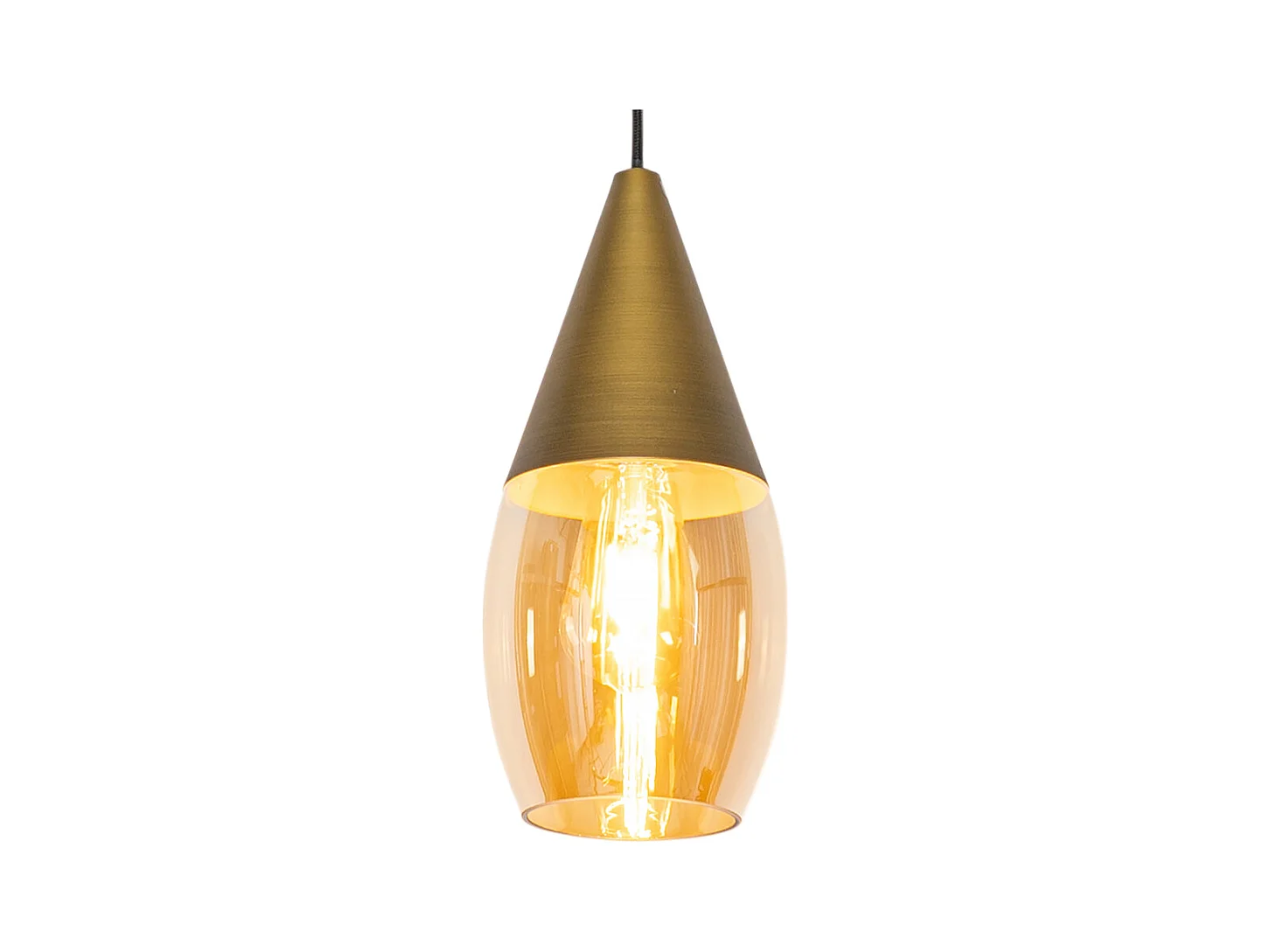 Lampe à suspension moderne dorée avec verre ambré - Drop