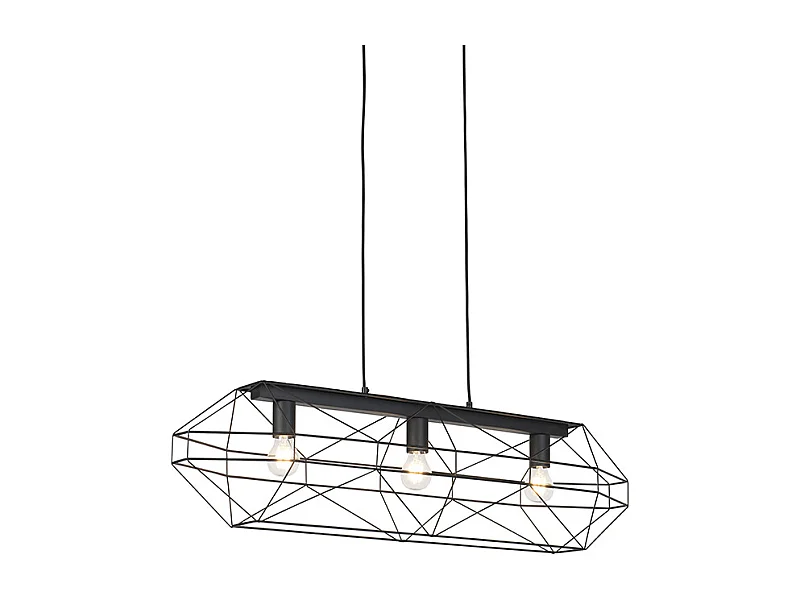 Suspension industrielle noire 3 lumières - Carcasse