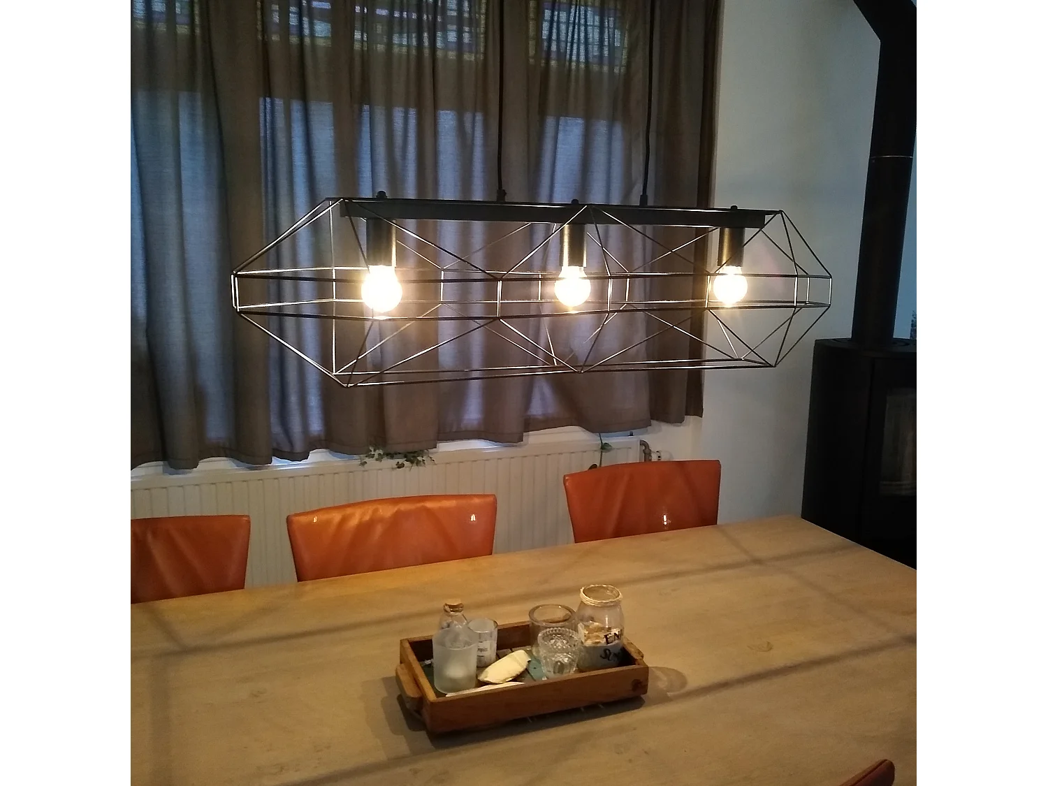 Suspension industrielle noire 3 lumières - Carcasse