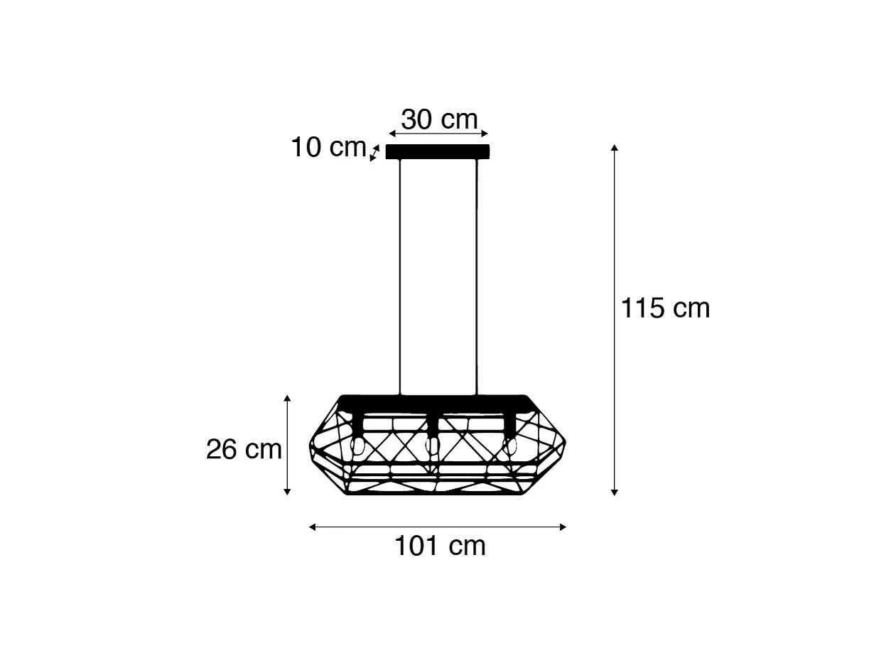 Suspension industrielle noire 3 lumières - Carcasse