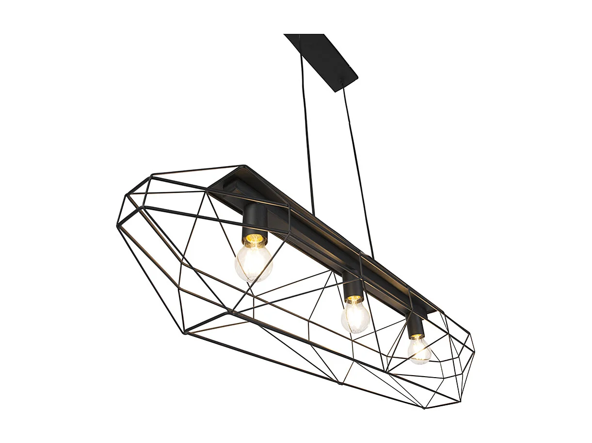 Suspension industrielle noire 3 lumières - Carcasse
