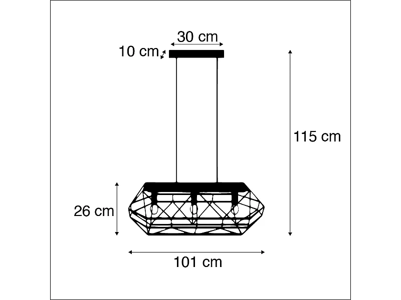 Suspension industrielle noire 3 lumières - Carcass