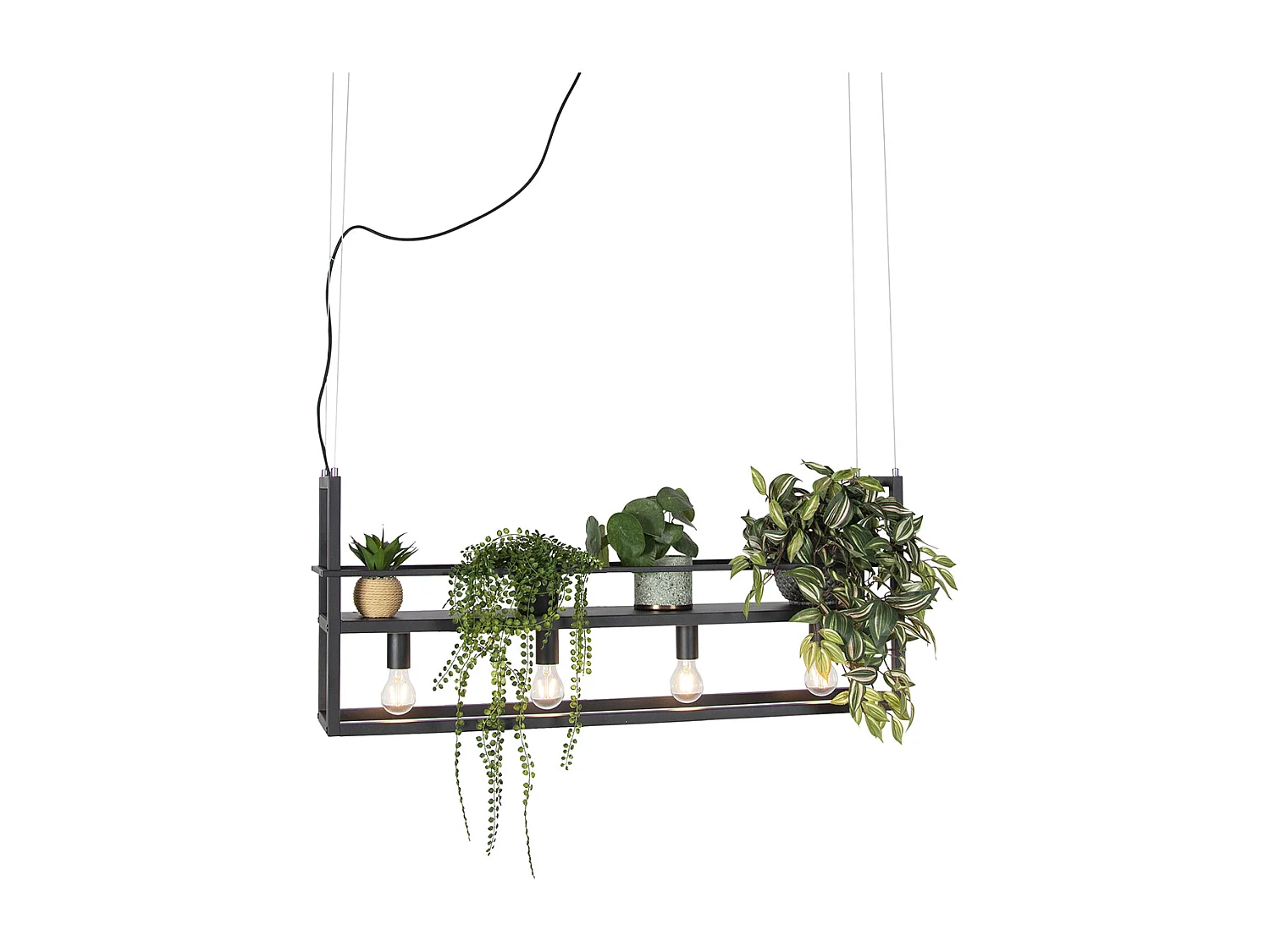 Suspension industrielle noire avec crémaillère 4 lumières - Cage Rack