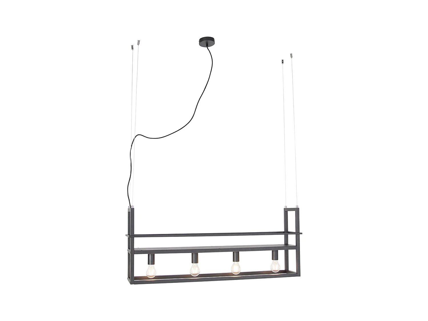 Suspension industrielle noire avec crémaillère 4 lumières - Cage Rack