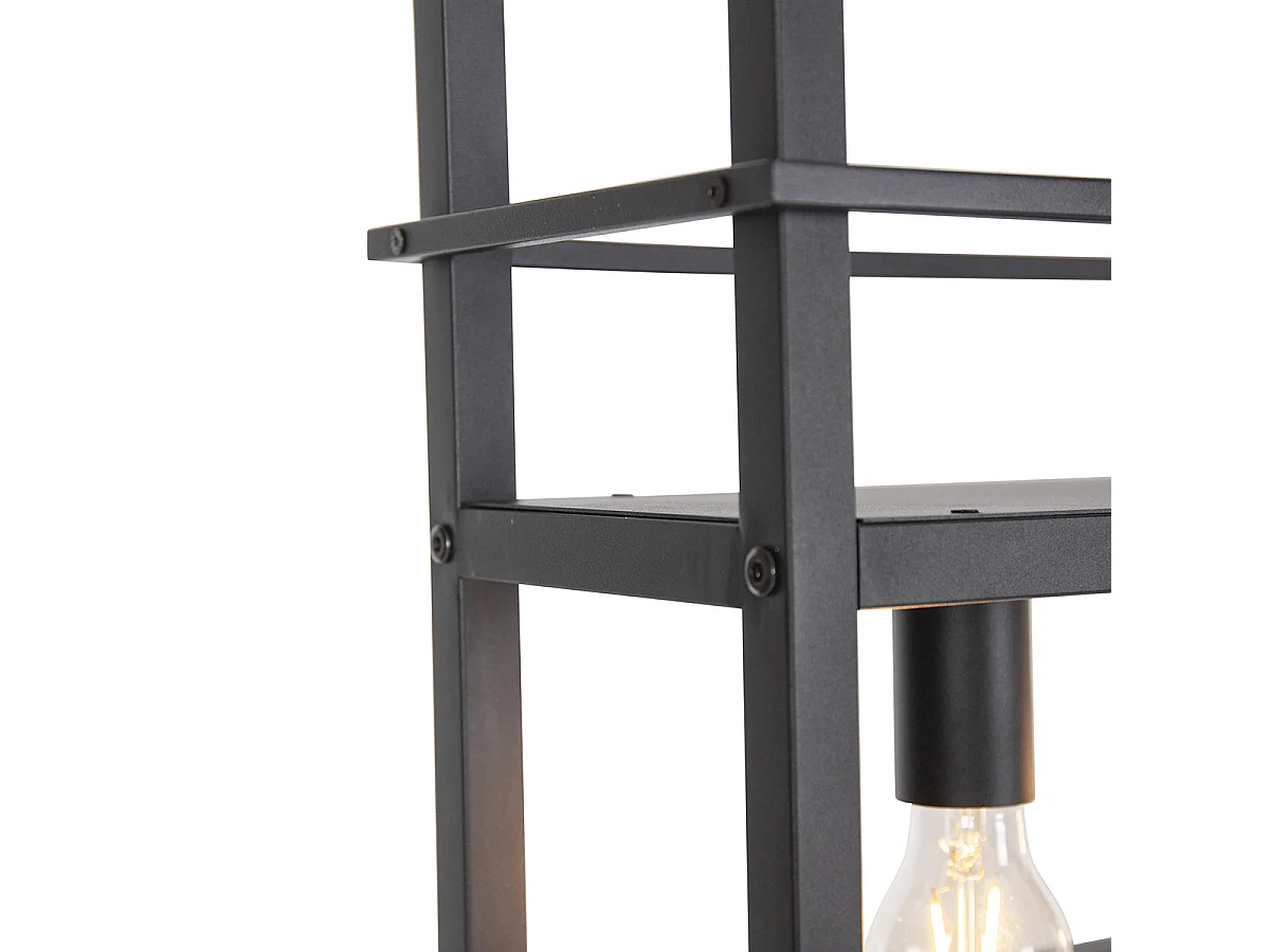 Suspension industrielle noire avec crémaillère 4 lumières - Cage Rack
