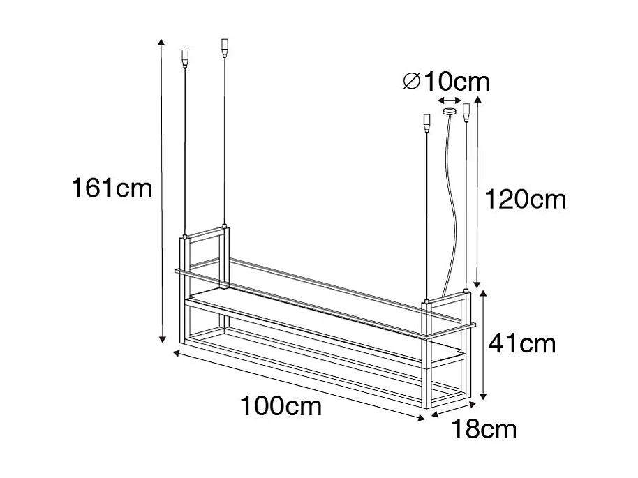 Suspension industrielle noire avec 4 lumières - Cage Rack