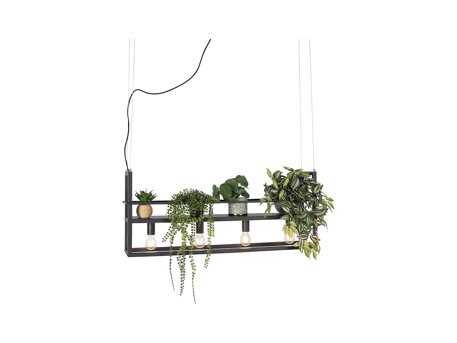 Suspension industrielle noire avec crémaillère 4 lumières - Cage Rack