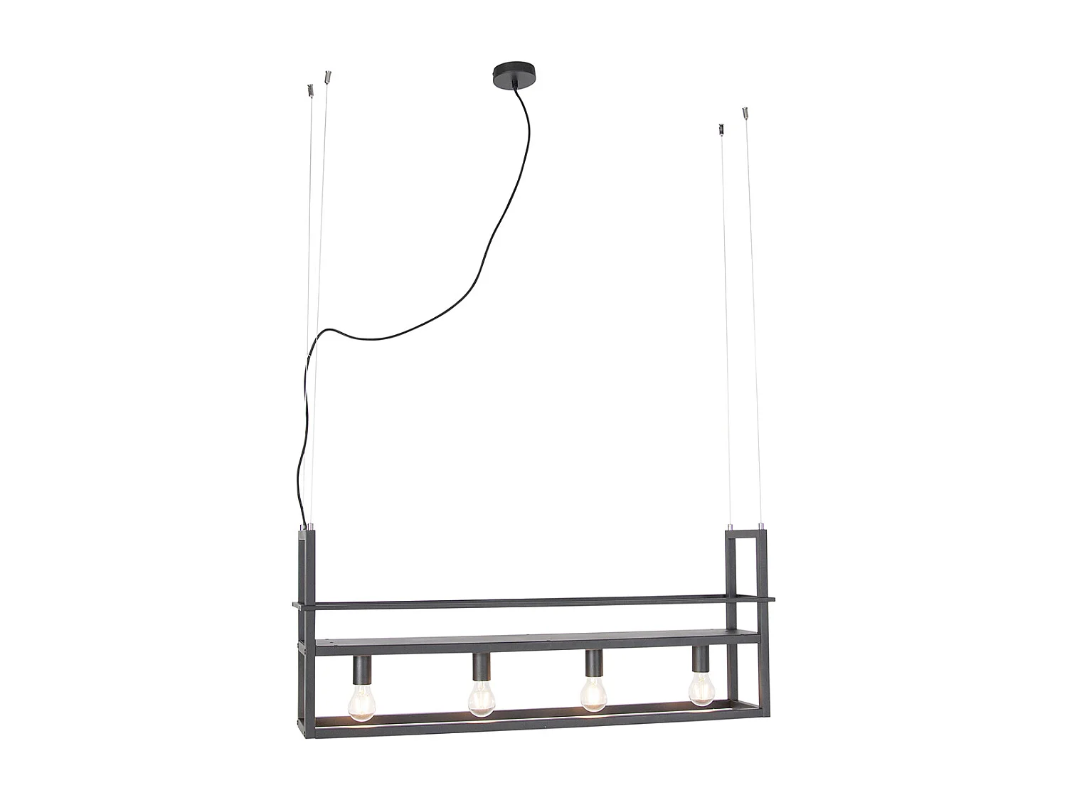 Suspension industrielle noire avec 4 lumières - Cage Rack