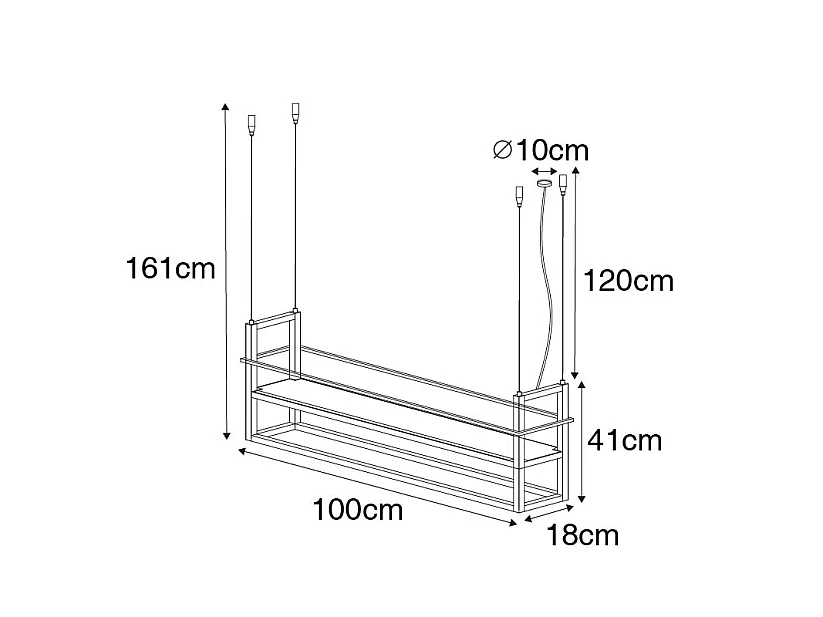 Suspension industrielle noire avec 4 lumières - Cage Rack