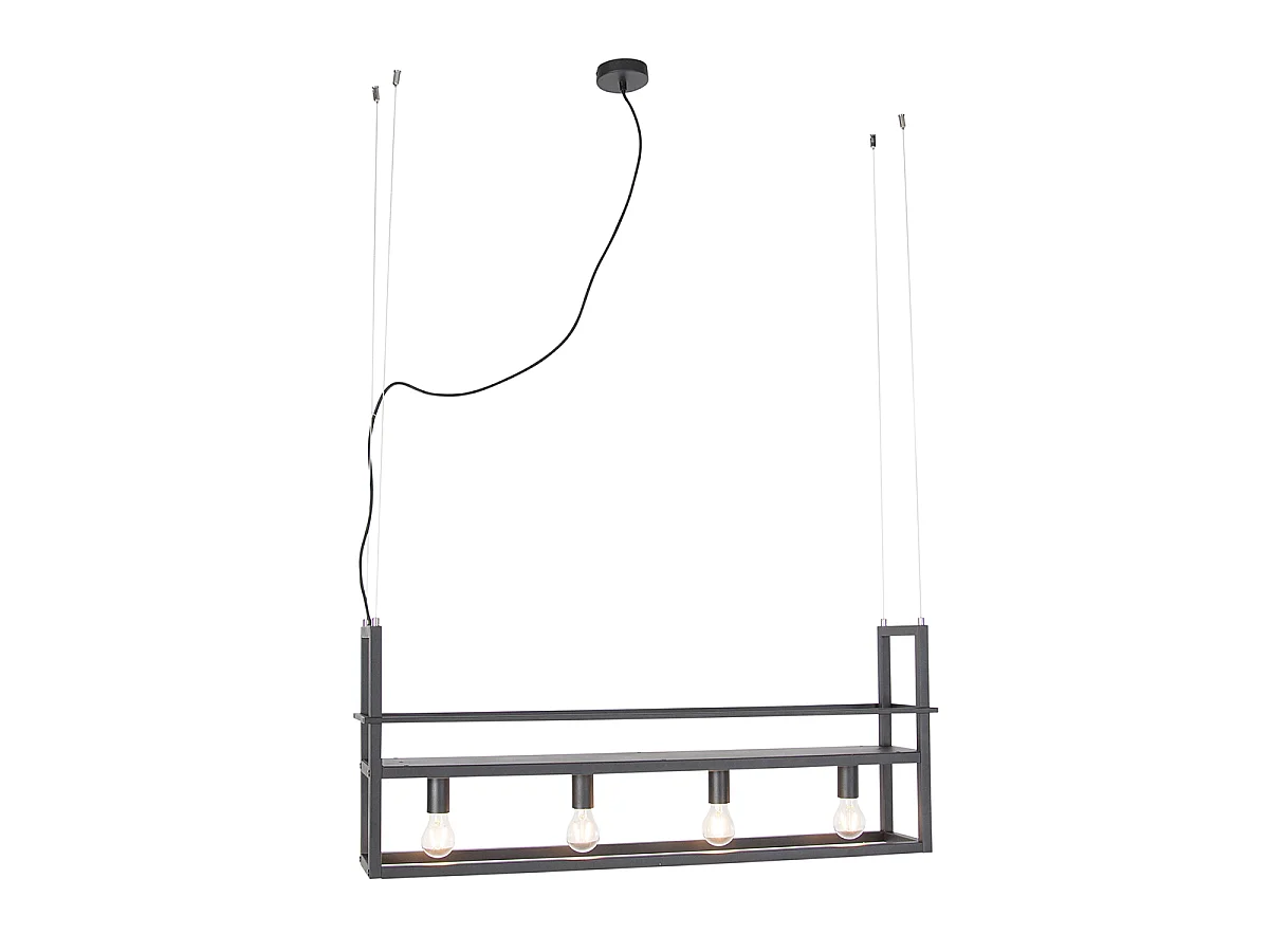 Suspension industrielle noire avec 4 lumières - Cage Rack