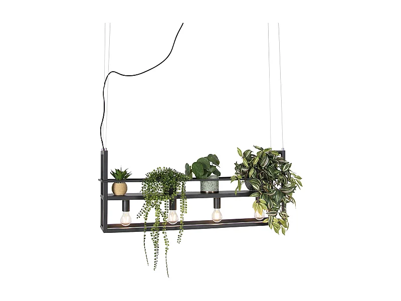 Suspension industrielle noire avec 4 lumières - Cage Rack