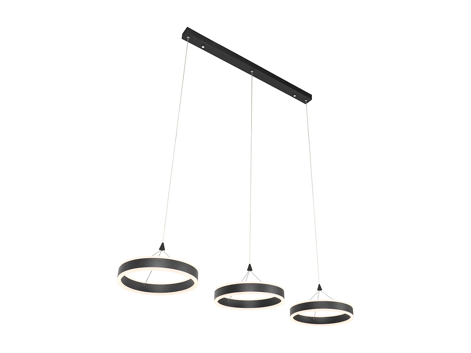 Suspension noire oblongue avec LED à intensité variable 3 niveaux 3 lumières - Lyani